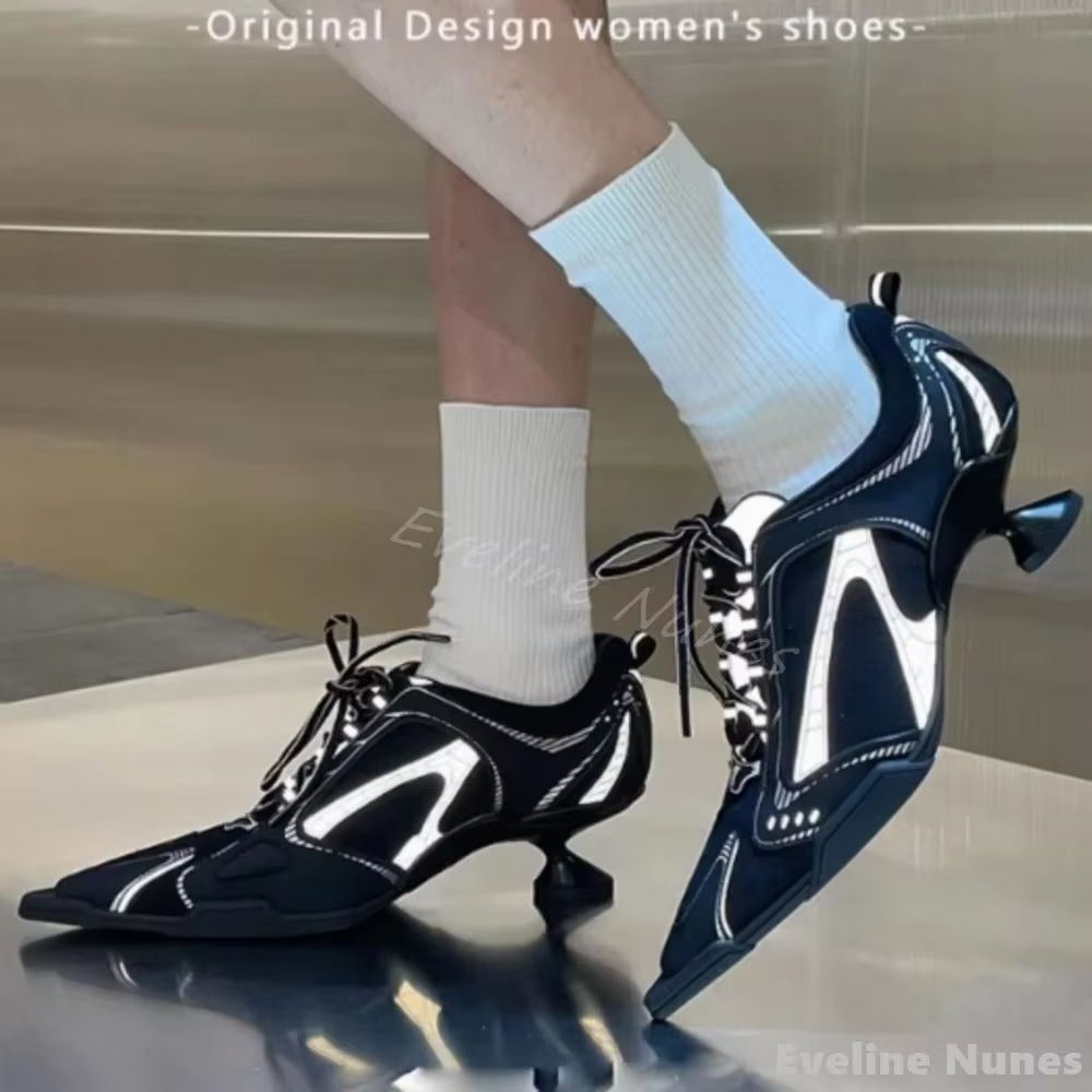 Mesh Sneaker Women - Mesh panel high-heeled sneakers women pointed