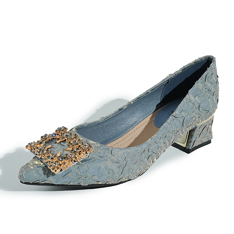 Women Shoes Sandals - Fashion Blue Satin Rhinestone Buckle Women's