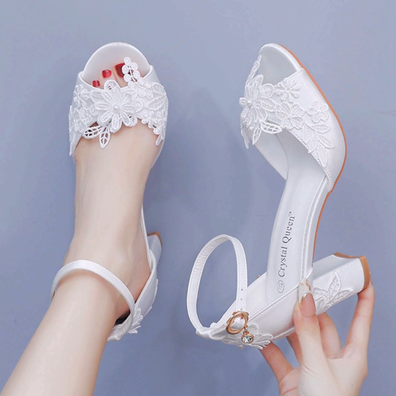 Women'S Shoes Peep Toe - Women White Silk High Heels Summer