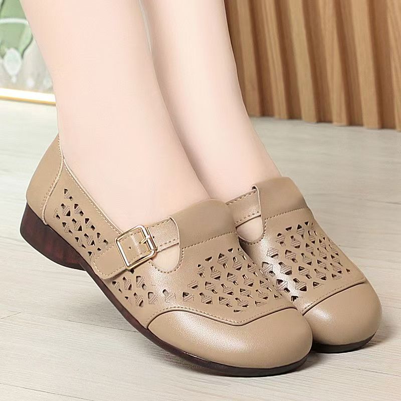 Women Shoes Sandals - Women's Leather Hollow Out Low Heel