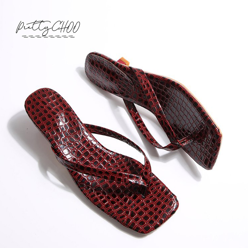 Women Shoes Size To Men - Crocodile Print Kitten Heel Flip Flops