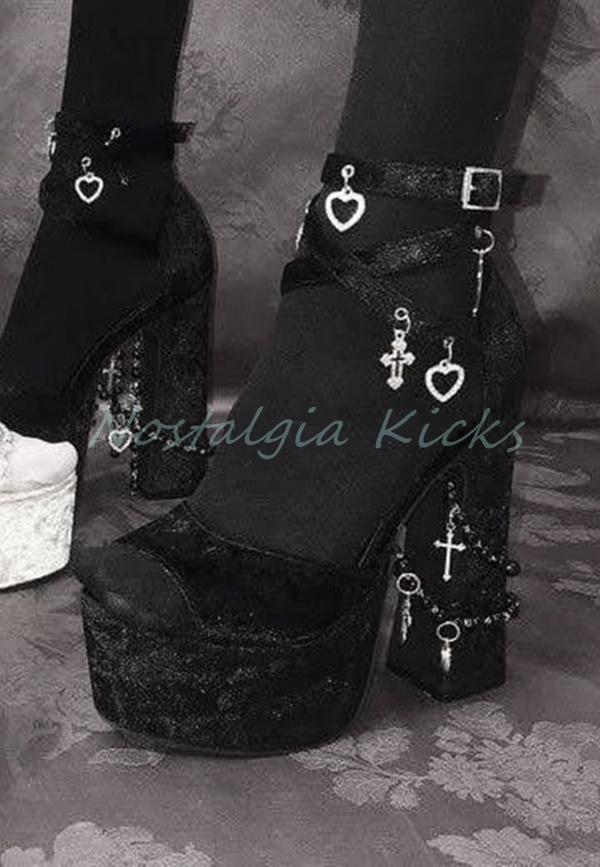 Gothic Black Velvet Platform H - Women'S Shoes Peep Toe avis et prix