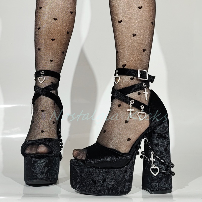 Gothic Black Velvet Platform H - Women'S Shoes Peep Toe avis et prix