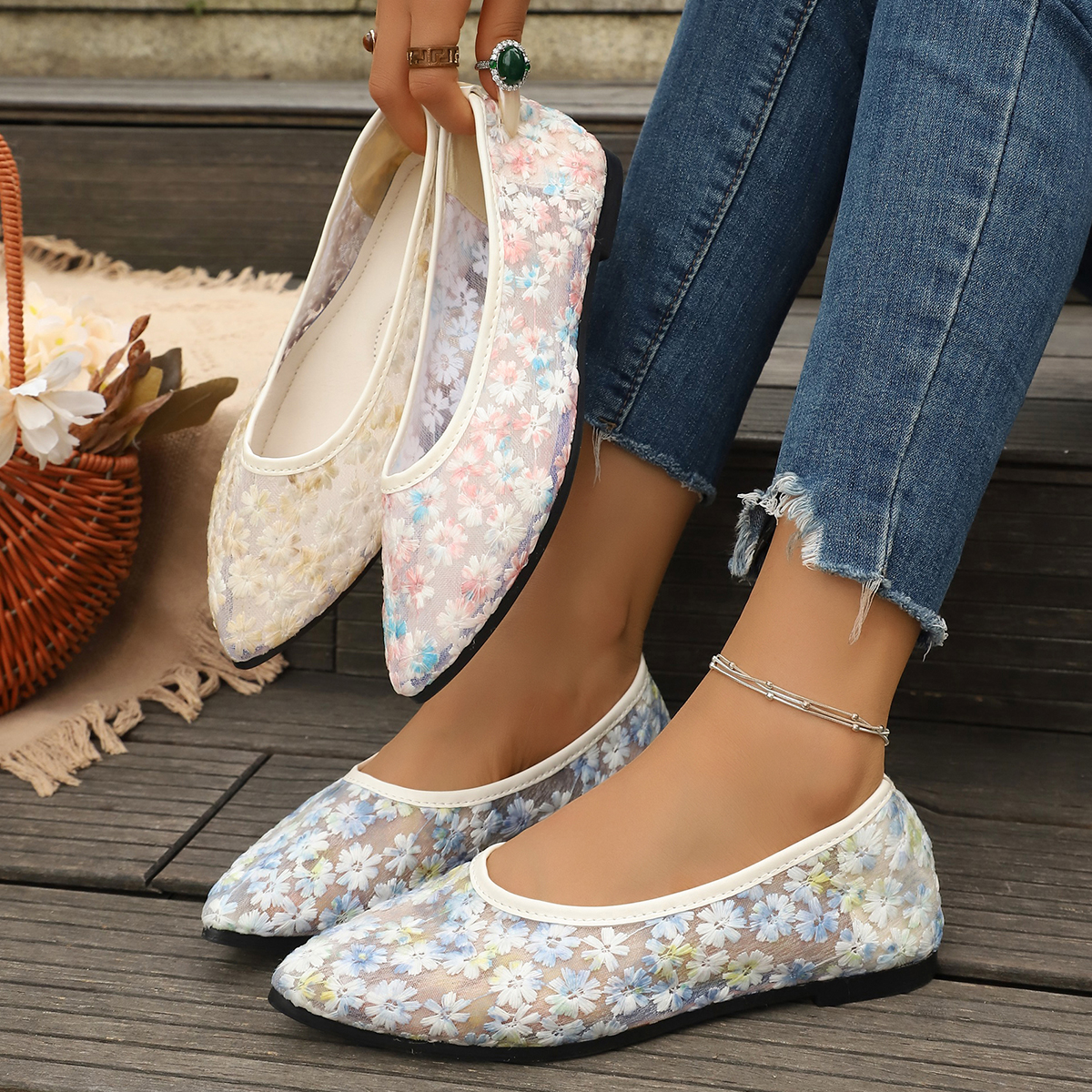Summer Elegant Flower Low Heel - Women'S Shoes Large avis et prix