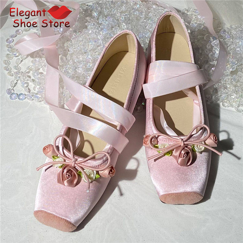 White Pink Rose Decor Satin Ba - Ballet Flat Women avis et prix